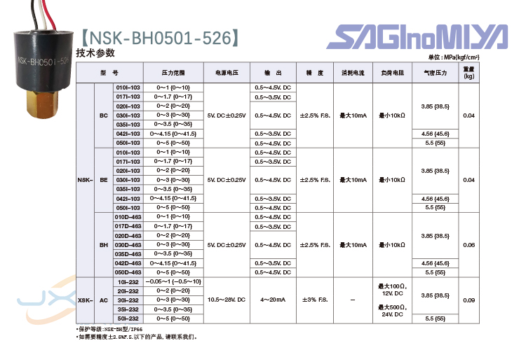 鷺宮壓力傳感器NSK-BH0501-526